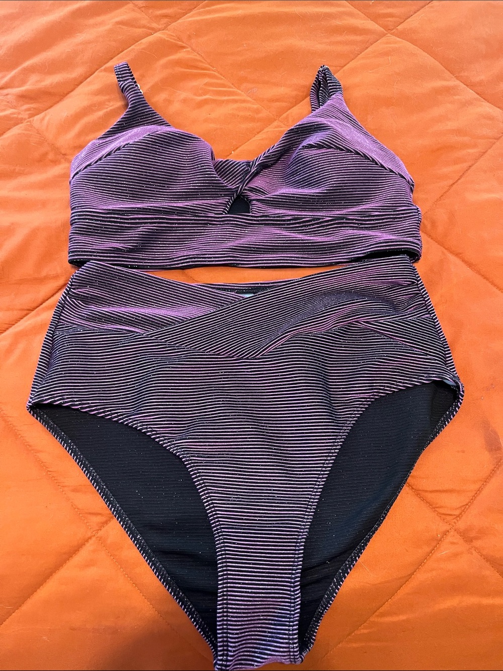 Striped High-Waist Bikini Set
